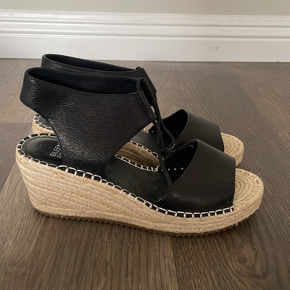 Eileen Fisher Espadrille Wedge Sandals Leather